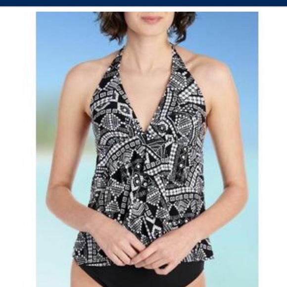 NWT Caribbean Joe Swimsuit Tankini Top Pink Lines Black NWT Caribbean Joe Swimsuit Tankini Top Pink Lines Black